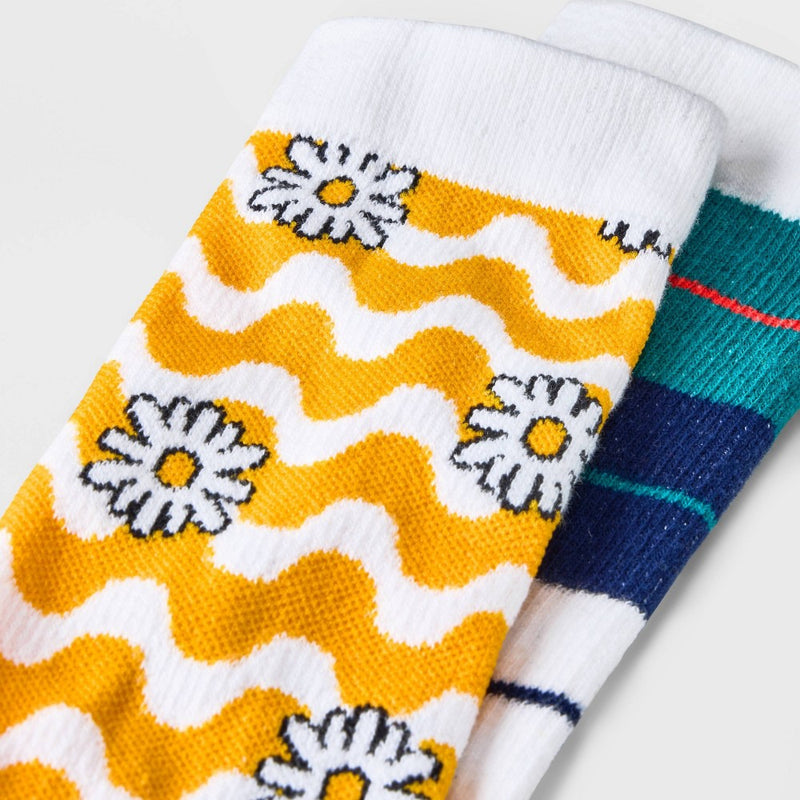 Men's Daisy/Striped Crew Socks 2pk - Original Use Yellow/White 6-12
