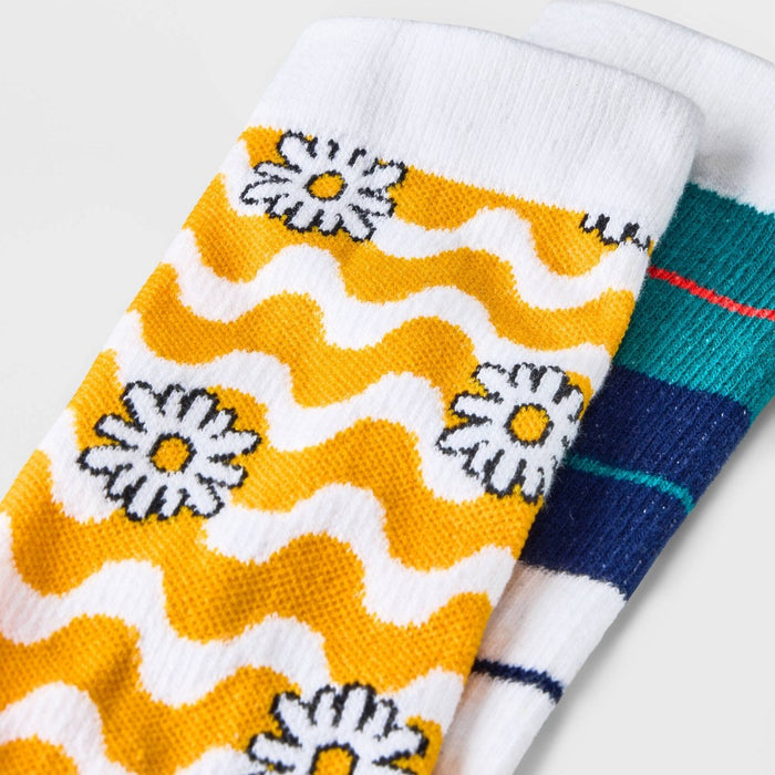Men's Daisy/Striped Crew Socks 2pk - Original Use Yellow/White 6-12