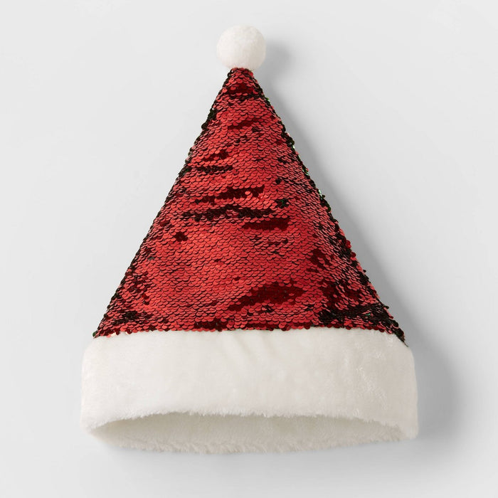 Reversible Sequin Santa Christmas Hat Red/Green - Wondershop