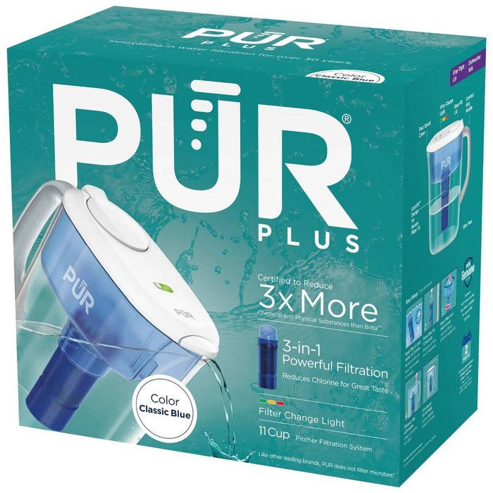 PUR PLUS 11 Cup Water Pitcher Filtration System White/Blue PPT110WA