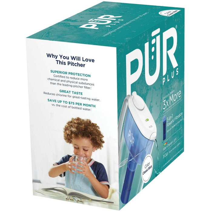 PUR PLUS 11 Cup Water Pitcher Filtration System White/Blue PPT110WA