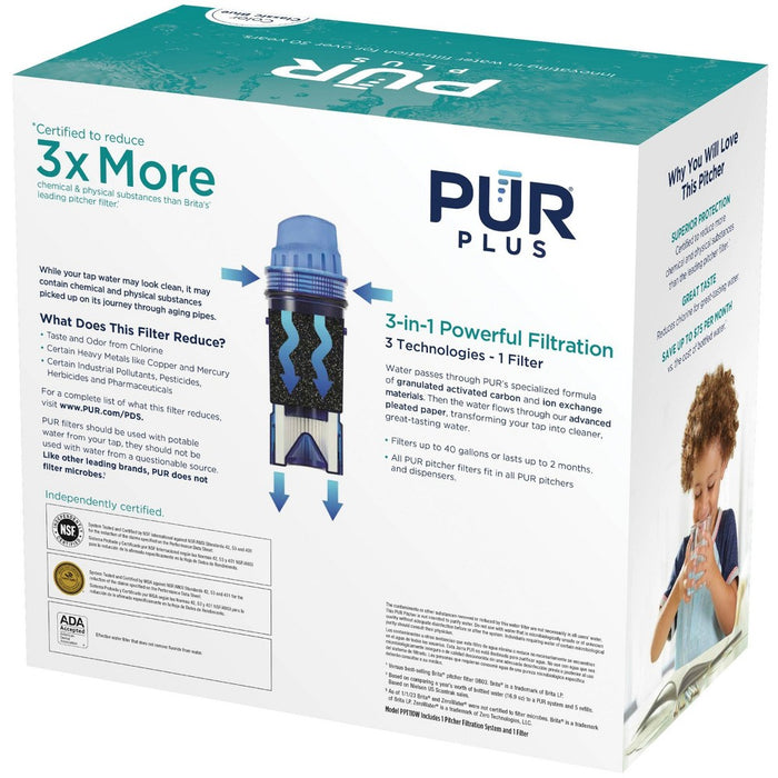 PUR PLUS 11 Cup Water Pitcher Filtration System White/Blue PPT110WA