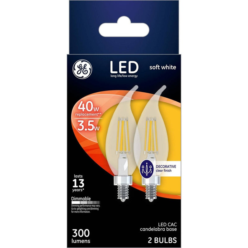 GE LED 2pk 40Watt CAC Chandelier Light Bulb - Soft White/Clear Bulb