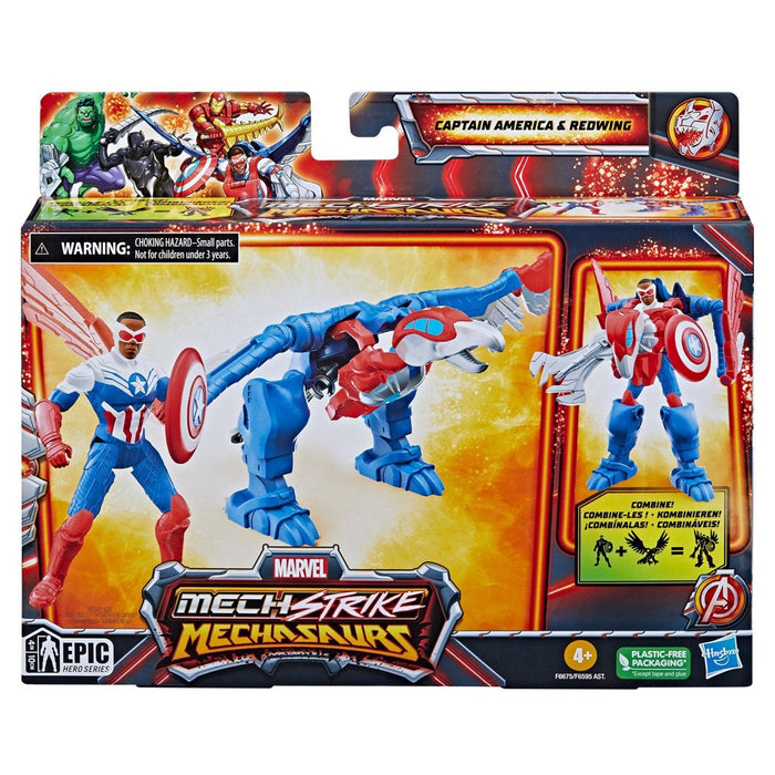 Marvel Mech Strike Mechasaurs Captain America and Redwing Action Figure Set - 2pk