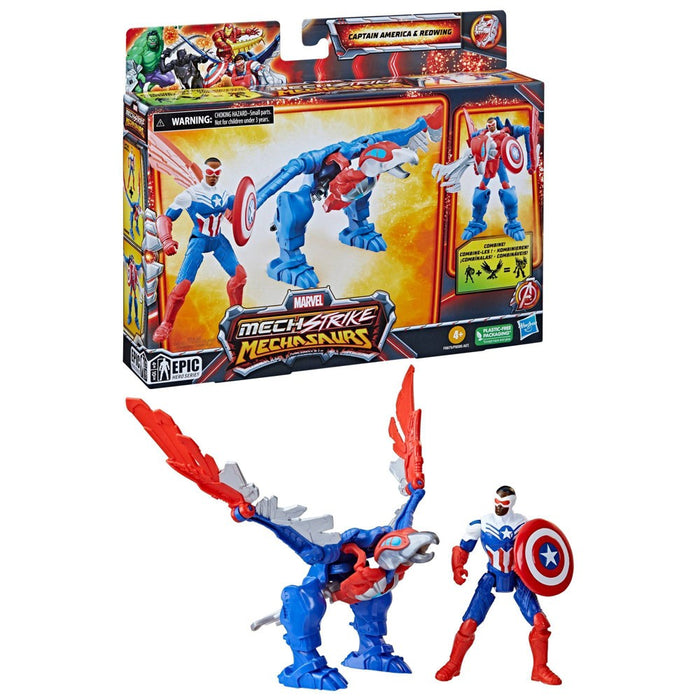 Marvel Mech Strike Mechasaurs Captain America and Redwing Action Figure Set - 2pk