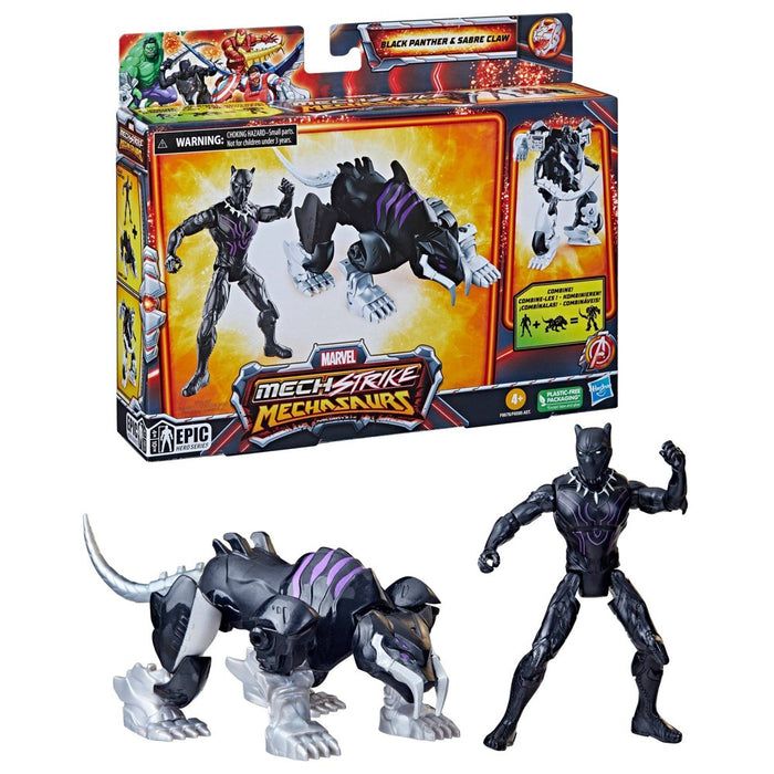 Marvel Mech Strike Mechasaurs Black Panther and Sabre Claw Action Figure Set