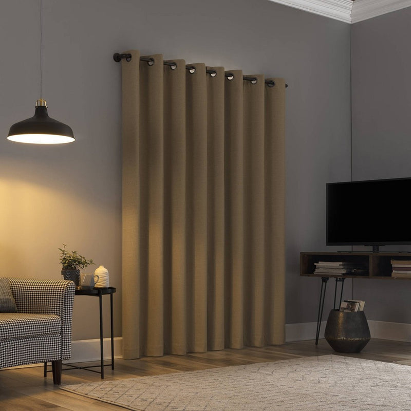 96"x50" Channing Grid Texture Draft Shield Fleece Insulated 100% Blackout Grommet Curtain Panel Soft Gold - Sun Zero