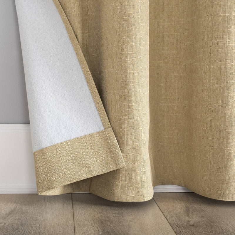 96"x50" Channing Grid Texture Draft Shield Fleece Insulated 100% Blackout Grommet Curtain Panel Soft Gold - Sun Zero