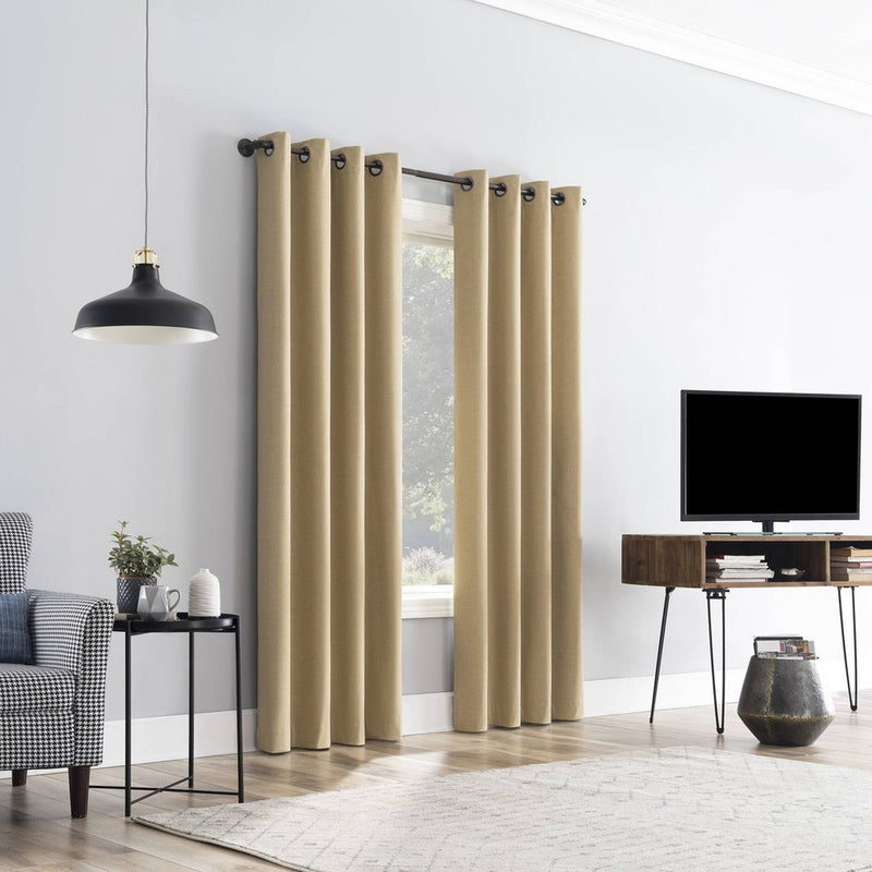 96"x50" Channing Grid Texture Draft Shield Fleece Insulated 100% Blackout Grommet Curtain Panel Soft Gold - Sun Zero