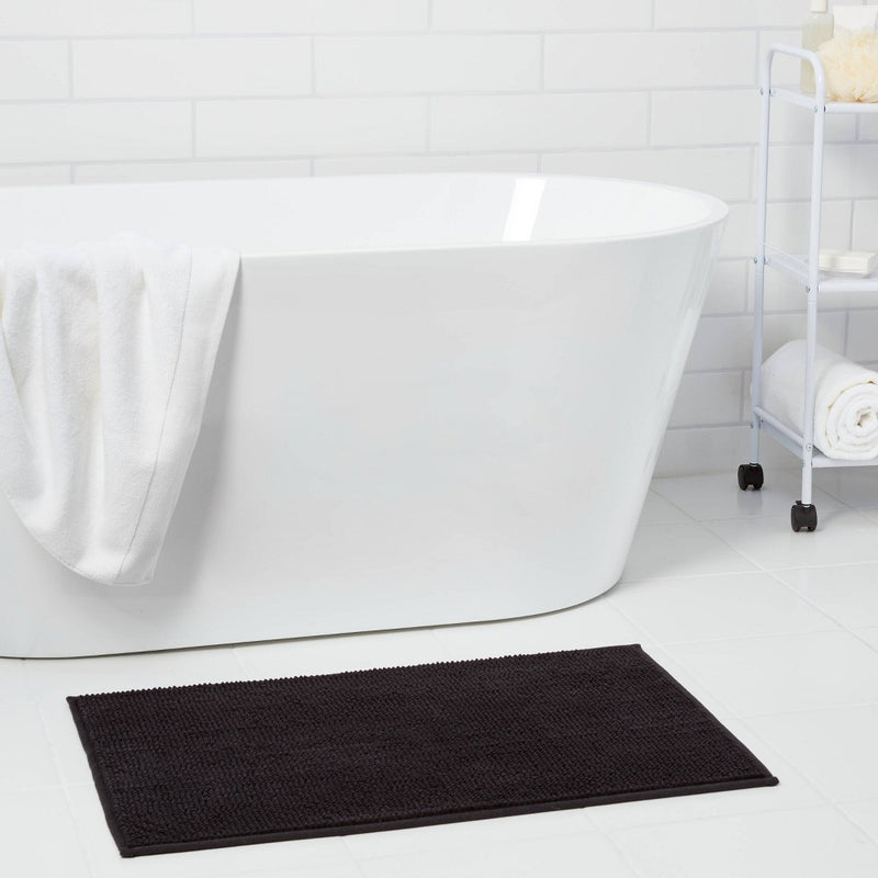 20"x32" Everyday Chenille Bath Rug Black - Room Essentials