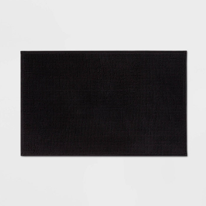 20"x32" Everyday Chenille Bath Rug Black - Room Essentials