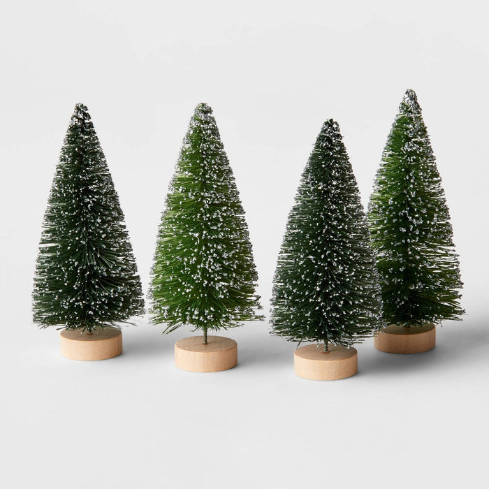 4pc 4" Decorative Sisal Christmas Bottle Brush Tree Set Green - Wondershop
