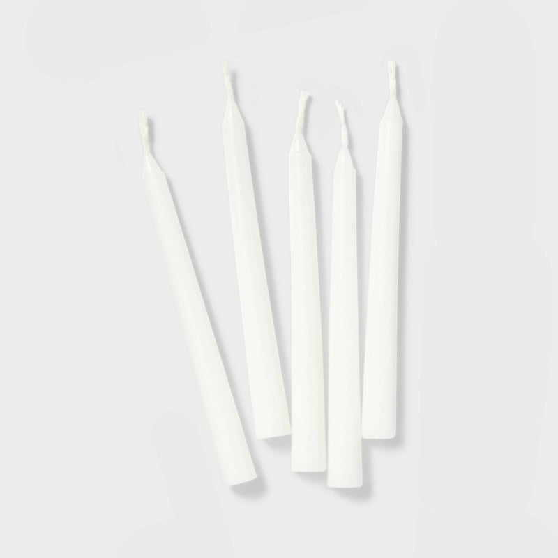 45ct 3.5"x0.37" Paraffin Wax Unscented Hanukkah Taper Candle White - Spritz