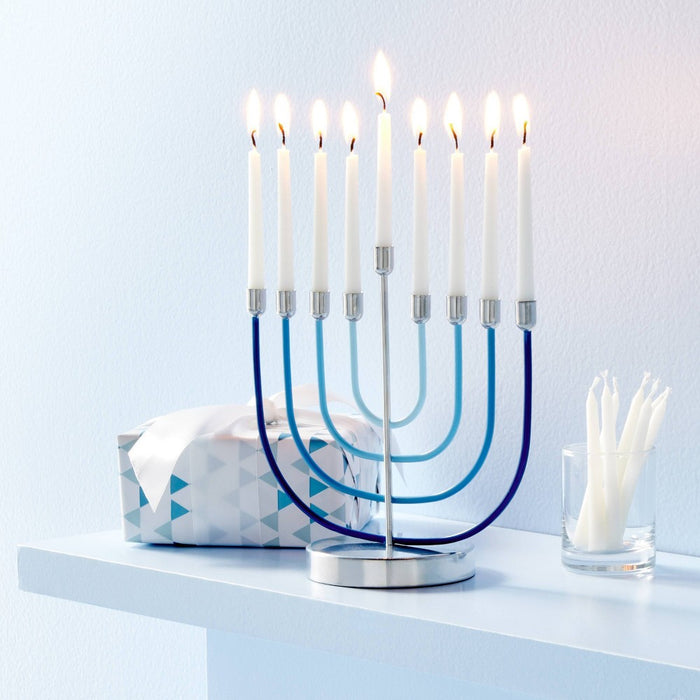 45ct 3.5"x0.37" Paraffin Wax Unscented Hanukkah Taper Candle White - Spritz
