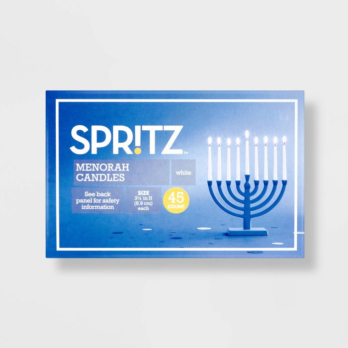 45ct 3.5"x0.37" Paraffin Wax Unscented Hanukkah Taper Candle White - Spritz
