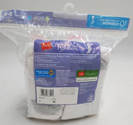 Hanes Women's 10pk Cushioned Crew Athletic Socks - White 5-9