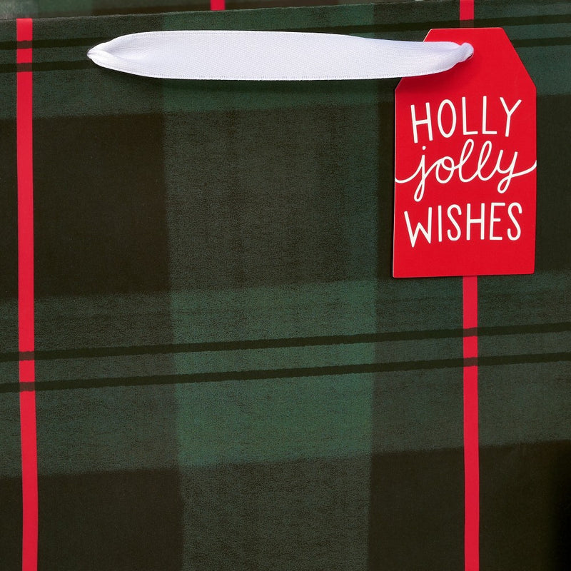 XL 15" Green Tartan Plaid Christmas Gift Bag