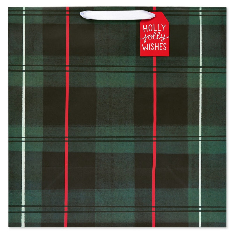 XL 15" Green Tartan Plaid Christmas Gift Bag