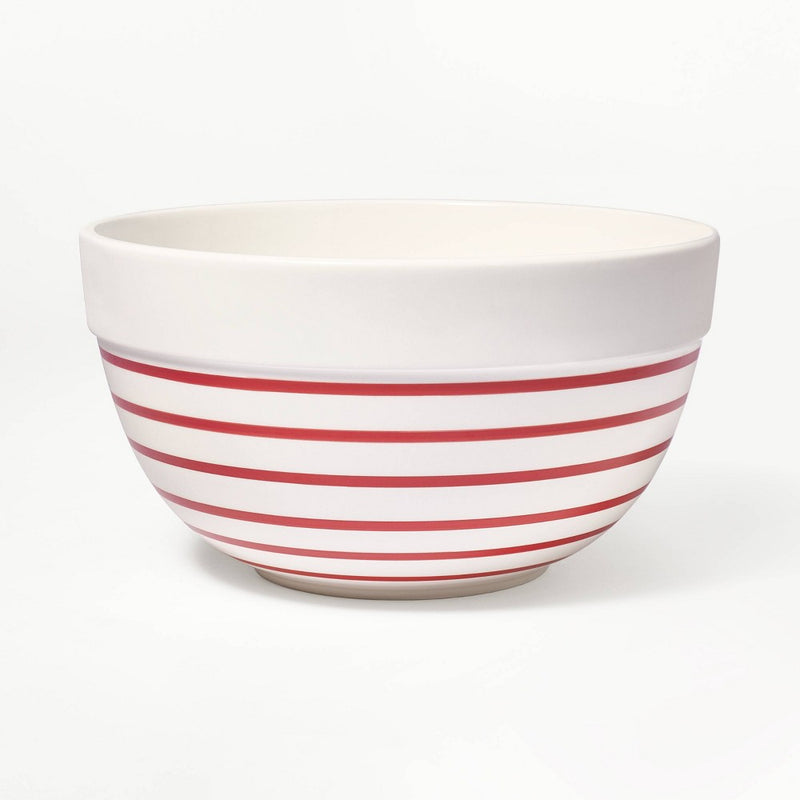 3qt Ceramic Earthenware Mixing Bowl Red Striped - Figmint