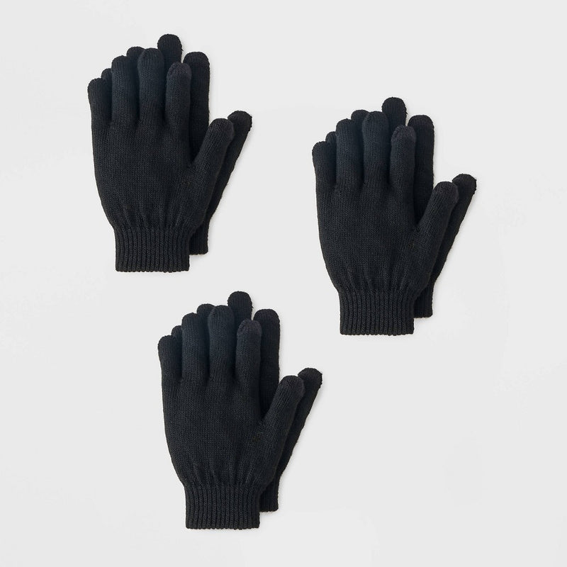 Kids' 3pk Knit Gloves - Cat & Jack Black One Size Fits All