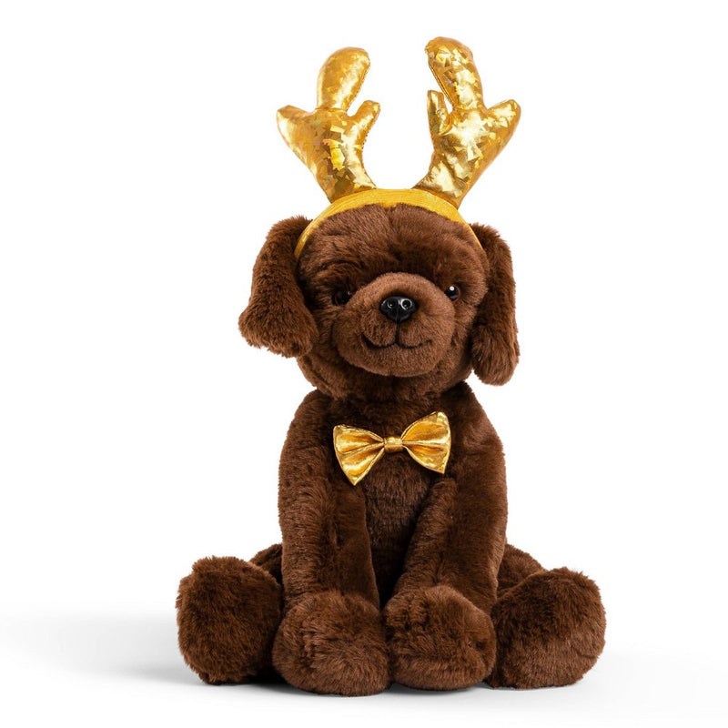 FAO Schwarz Cheers 4 Antlers Chocolate Labrador 12" Stuffed Animal with Removable Wear-and-Share Ears
