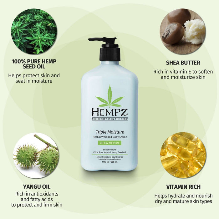 Hempz Triple Moisture Herbal Whipped Body Creme Grapefruit & Peach - 17oz