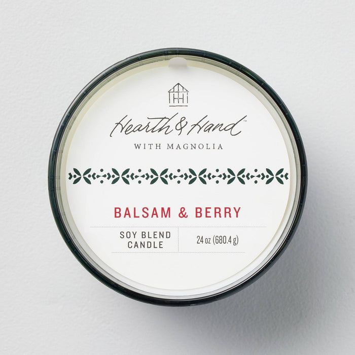 Textured Glass Balsam & Berry 4-Wick Jar Christmas Candle Green 24oz - Hearth & Hand with Magnolia