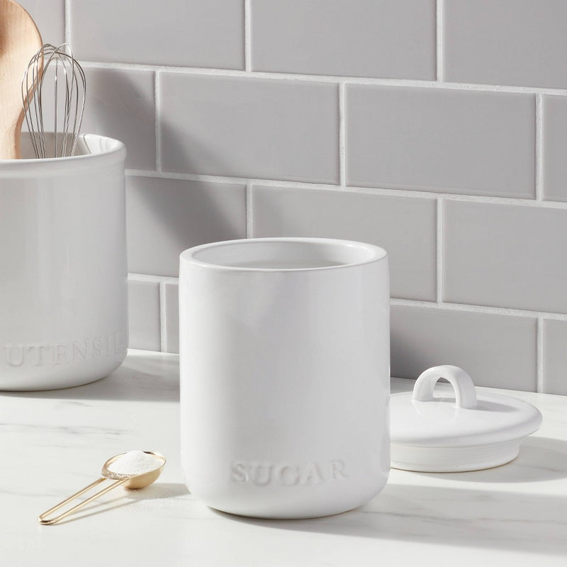 44oz Stoneware Hand Lettered Sugar Canister - Threshold