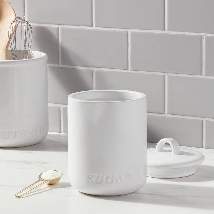 44oz Stoneware Hand Lettered Sugar Canister - Threshold