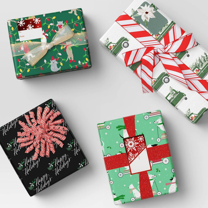 50 sq ft 'Happy Holidays' Christmas Gift Wrap Black - Wondershop