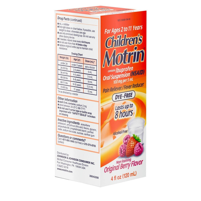 Children's Motrin Oral Suspension Dye-Free Fever Reduction & Pain Reliever - Ibuprofen (NSAID) - Berry - 4 fl oz