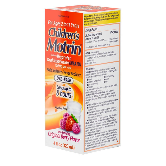 Children's Motrin Oral Suspension Dye-Free Fever Reduction & Pain Reliever - Ibuprofen (NSAID) - Berry - 4 fl oz