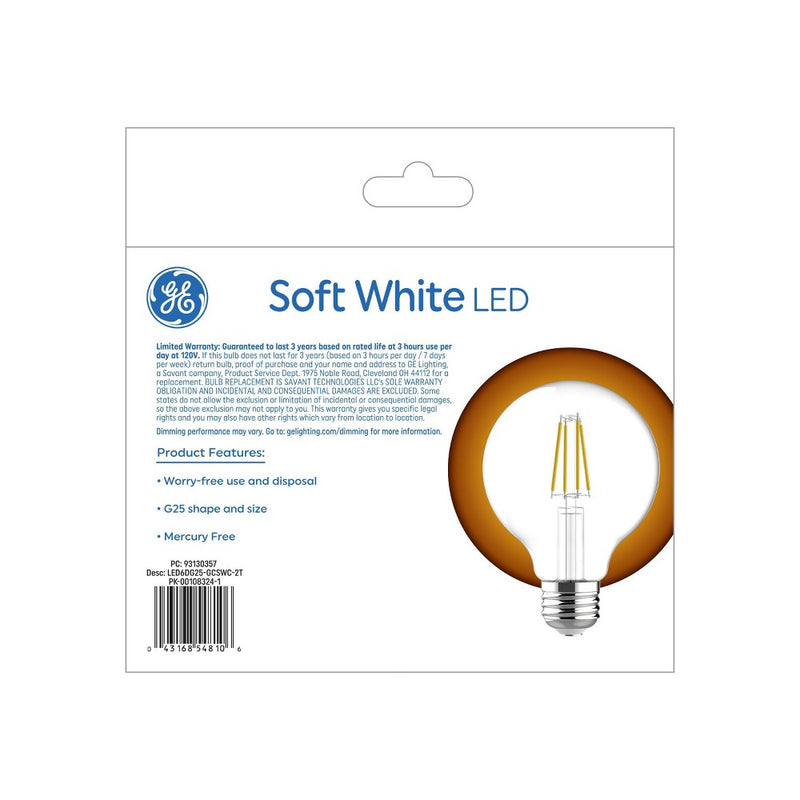 GE 2pk 5.5 Watts Soft White Medium Base LED Globe Light Bulbs