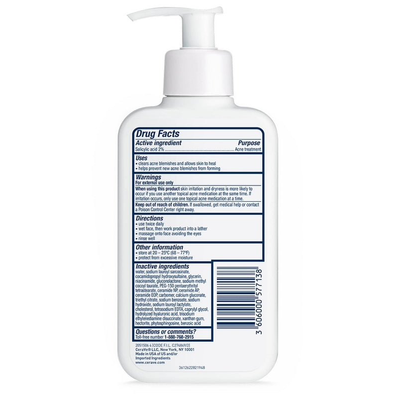CeraVe Acne Face Wash with 2% Salicylic Acid Cleanser with Purifying Clay for Oily Skin - 8 fl oz