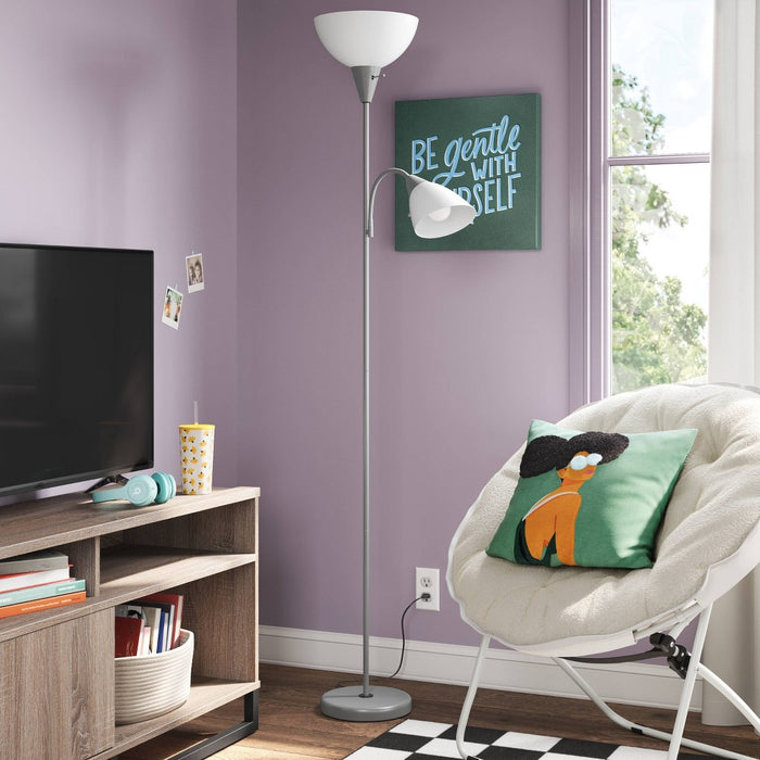 Torchiere with Task Light Floor Lamp Silver - Room Essentials