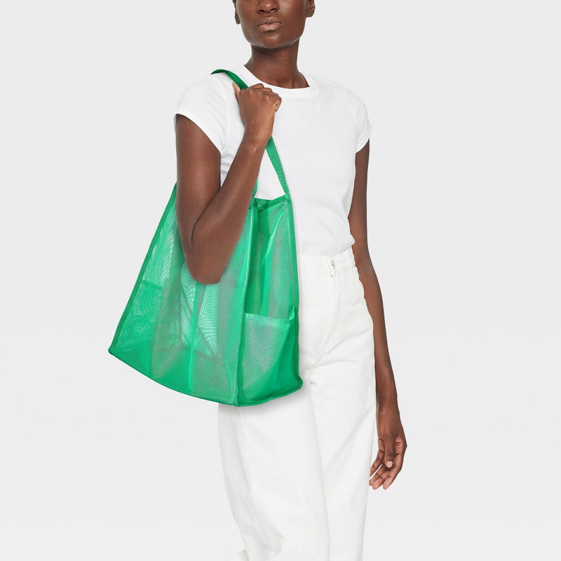 Mesh Shoulder Tote Handbag - Shade & Shore Green