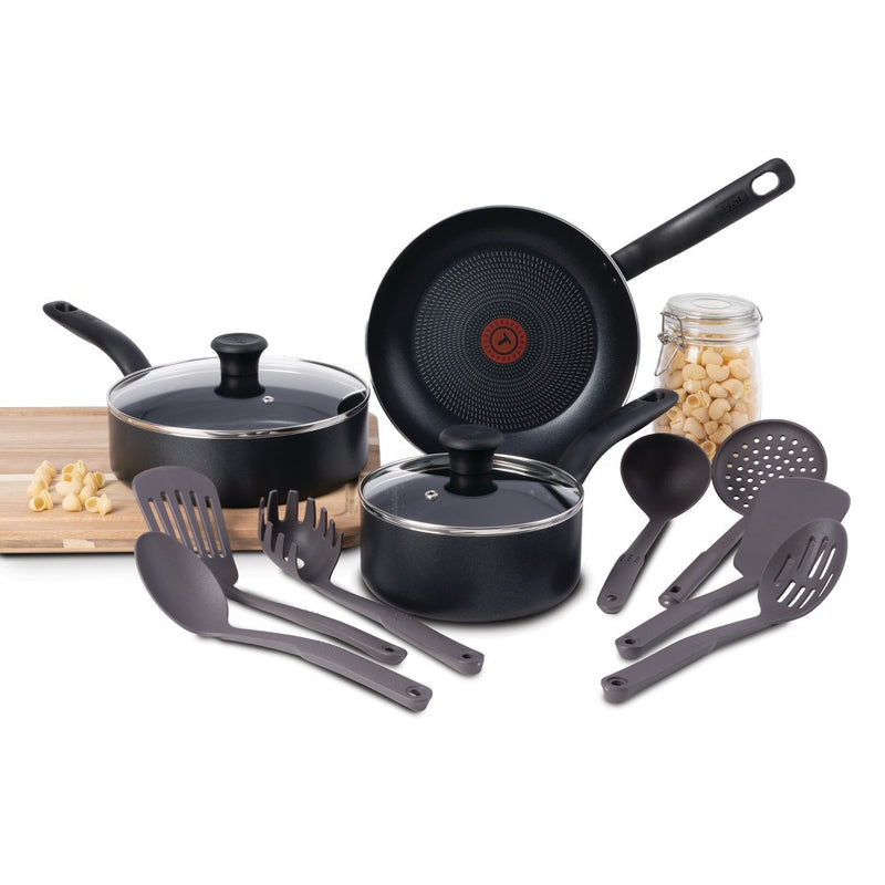 T-Fal 12pc Nonstick Aluminum Cookware Set Black