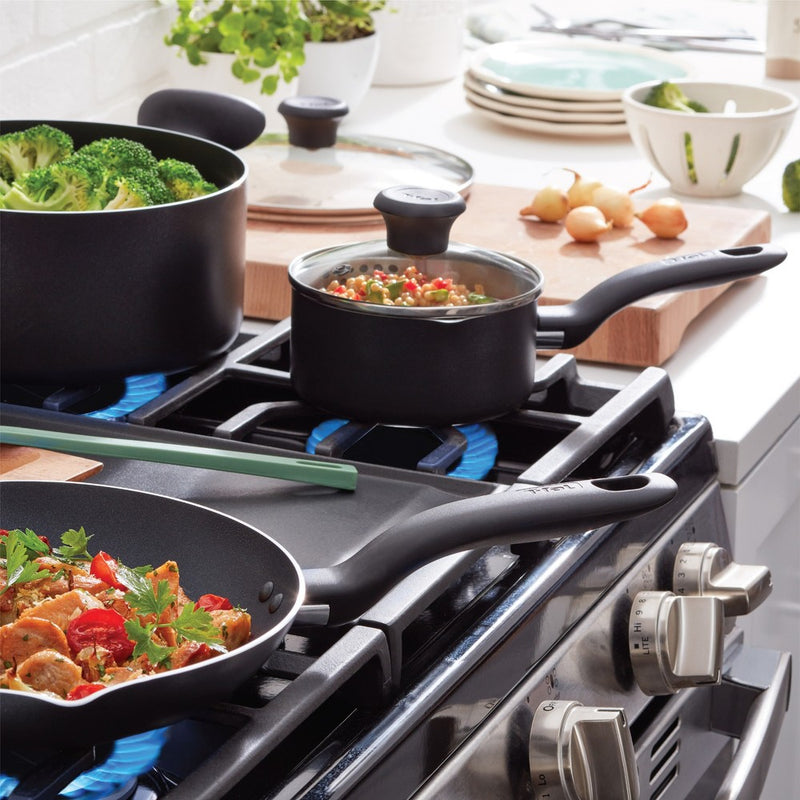 T-Fal 12pc Nonstick Aluminum Cookware Set Black