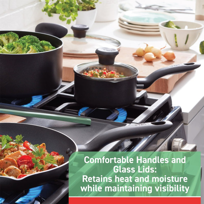 T-Fal 12pc Nonstick Aluminum Cookware Set Black