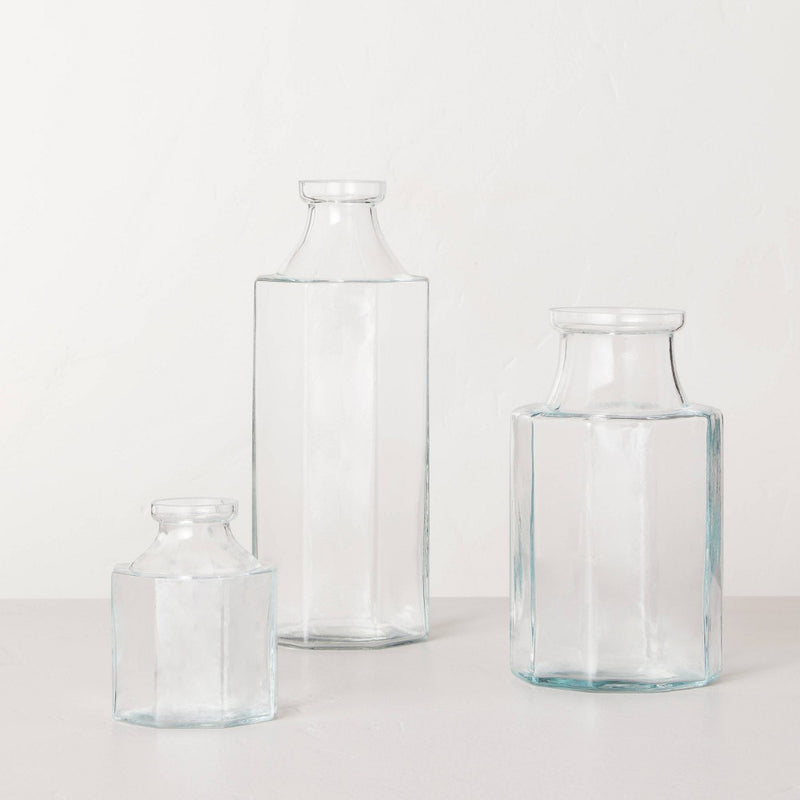 Large Octagonal Clear Glass Bottle Vase - Hearth & Hand with Magnolia