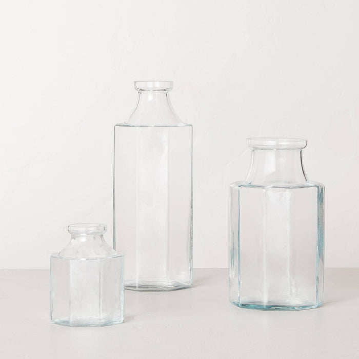 Large Octagonal Clear Glass Bottle Vase - Hearth & Hand with Magnolia