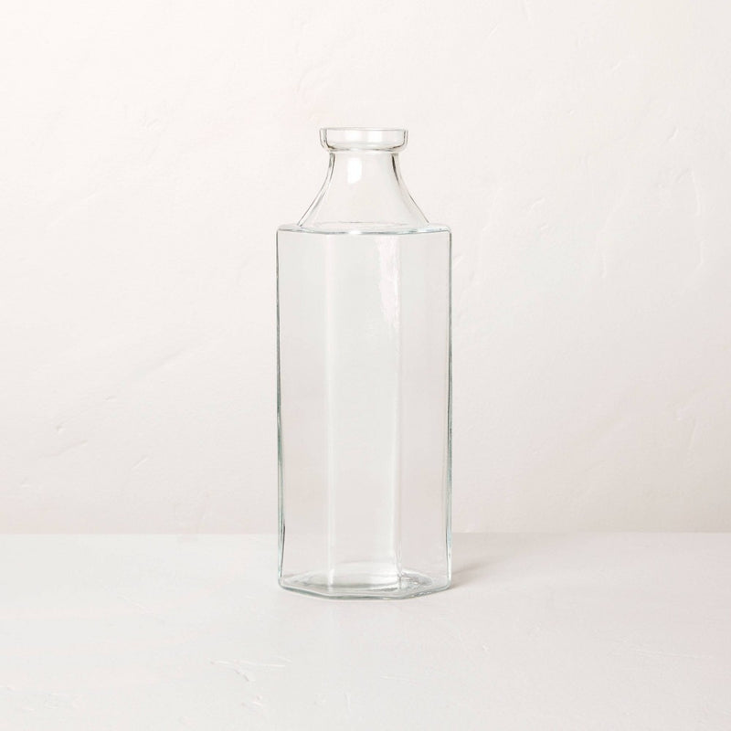 Large Octagonal Clear Glass Bottle Vase - Hearth & Hand with Magnolia