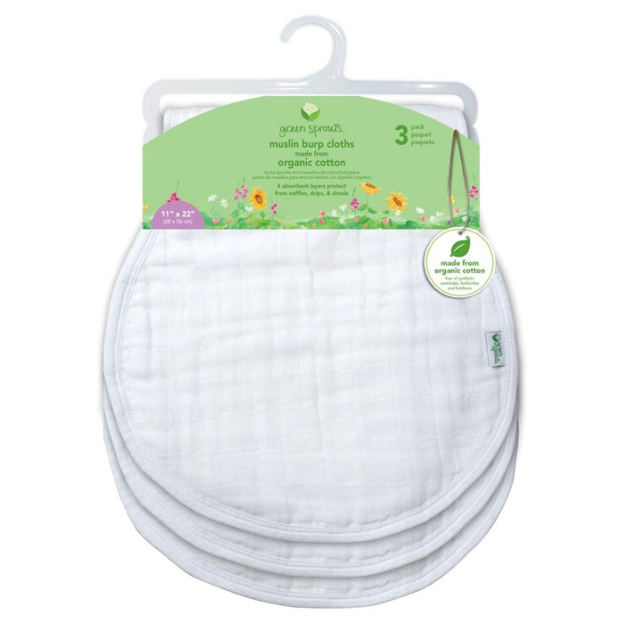 green sprouts Organic Cotton Muslin Burp Cloths 3pk - White