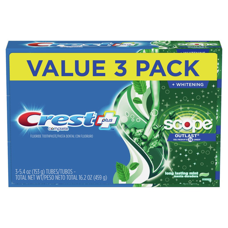 Crest + Scope Outlast Complete Whitening Toothpaste - Mint - 5.4oz/3pk