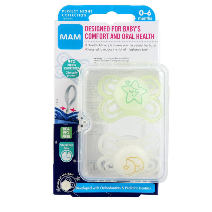 MAM Perfect Night Pacifier 2ct - Green/White - 0-6 Months