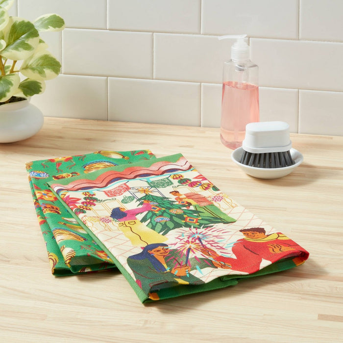 2pc Dia Pacheco Design Slub Christmas Kitchen Towel Green - Wondershop
