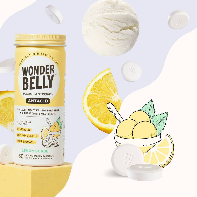 Wonderbelly Antacid 1000mg Chewable Tablet - Lemon Sorbet - 60ct