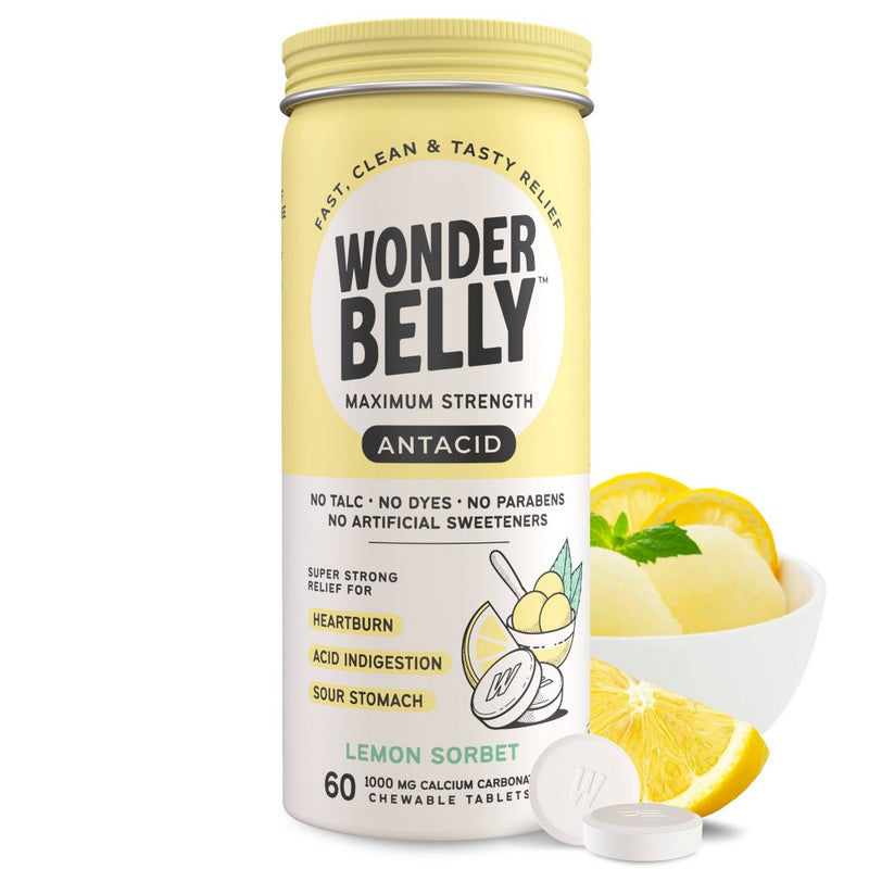Wonderbelly Antacid 1000mg Chewable Tablet - Lemon Sorbet - 60ct