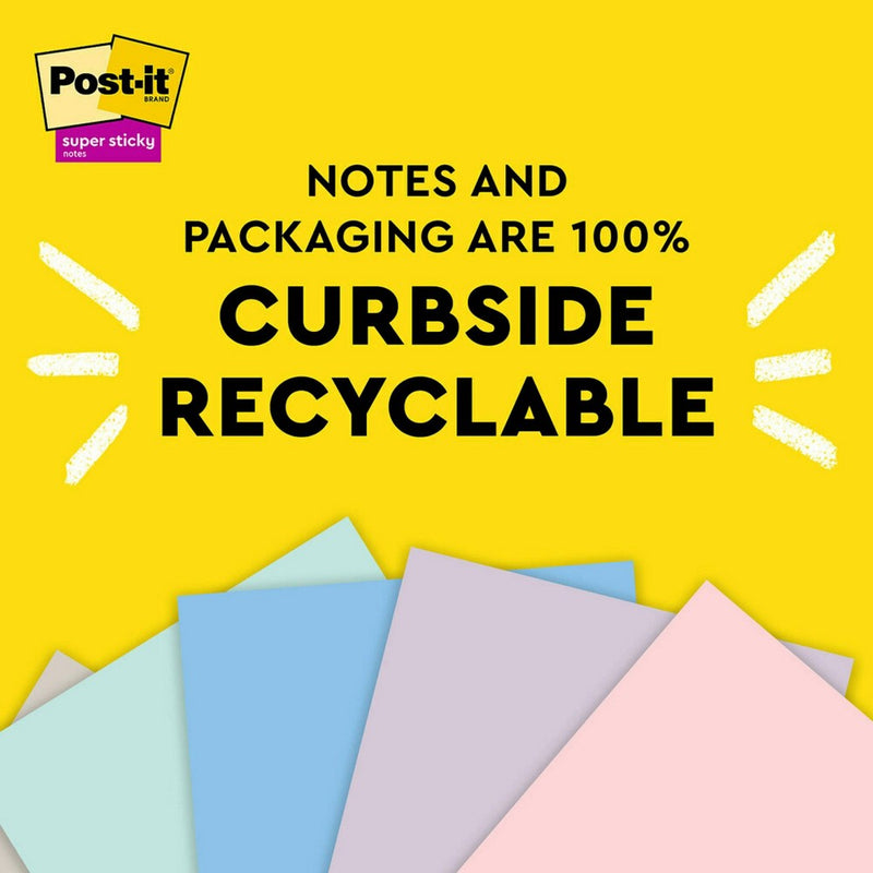 Post-it Recycled Super Sticky Notes 3"x3" Pastels