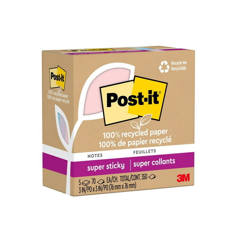 Post-it Recycled Super Sticky Notes 3"x3" Pastels